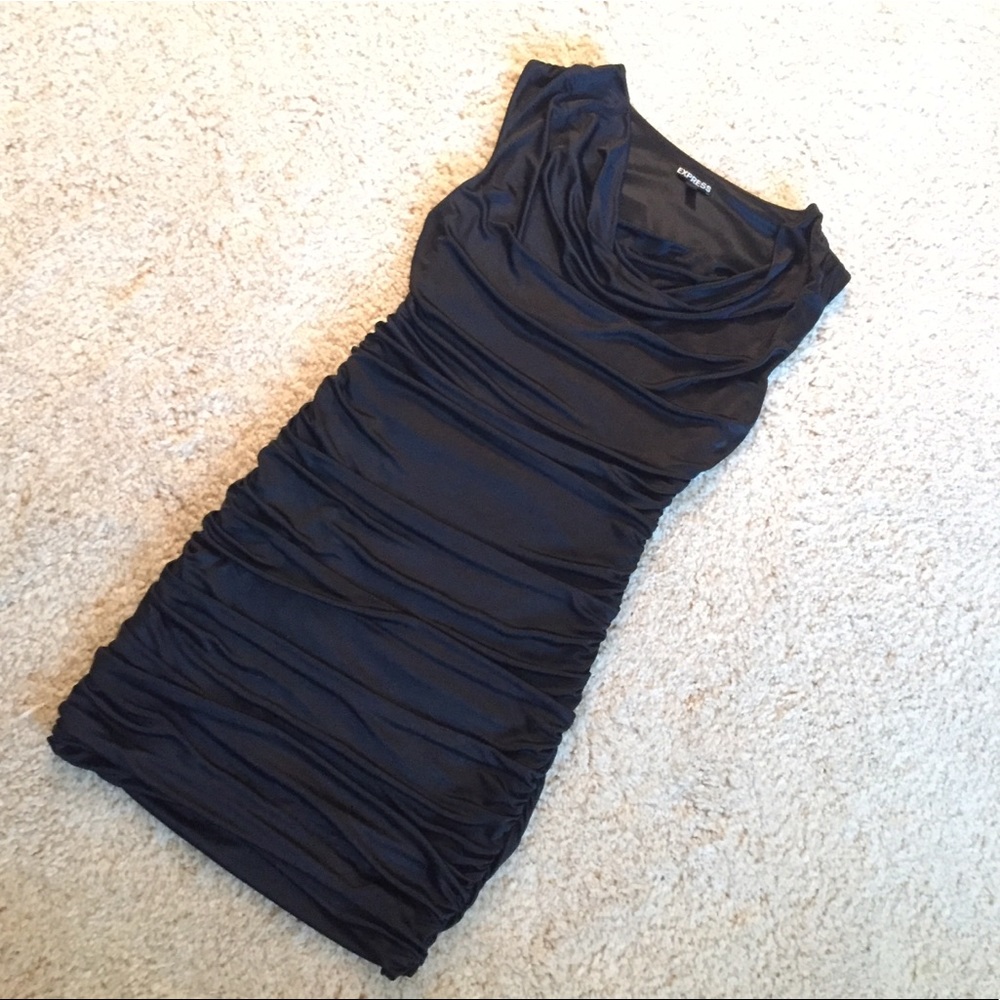 Ruched Body Hugging Black Dress